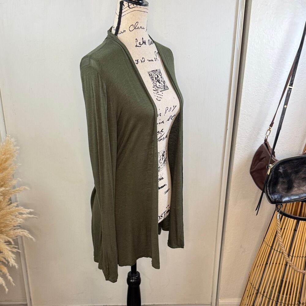 Anthropologie Robin K Olive Green Cardigan  w/ Intricate Back Design size Medium - Picture 4 of 9